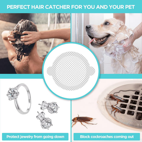 50 Pack Disposable Shower Drain Hair Catcher Mesh Stickers - Peel & Stick Drain Strainers to Prevent Clogs, Strong Waterproof Adhesive, Mess-Free Disposable Drain Covers for Shower & Bathtub