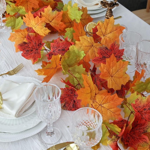 Mizii 2 Strands Artificial Maples Vines Garland 79" Fake Vine Silk Maple Leaves Faux Hanging Fall Garland for Fall Decor Thanksgiving Porch Mantle Fireplace Farmhouse Harvest Decorations (Maple)