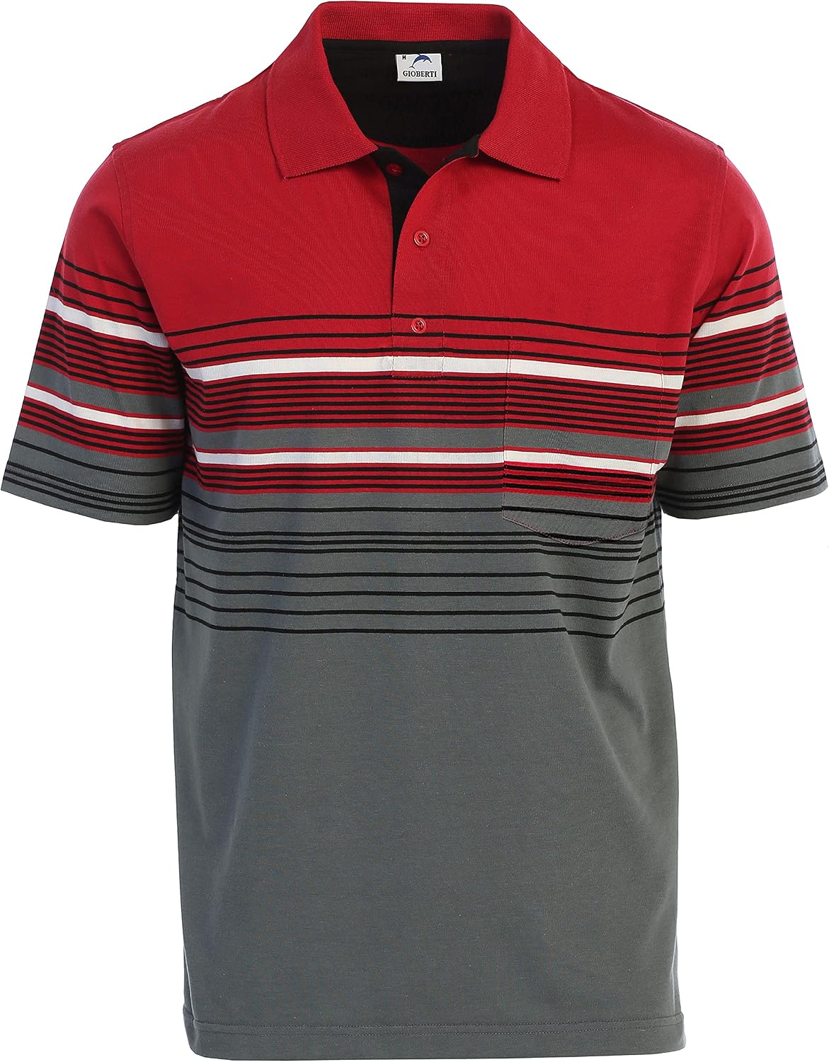 Gioberti Mens Double Striped Contrast Polo Shirt with Pocket - Yarn Dye
