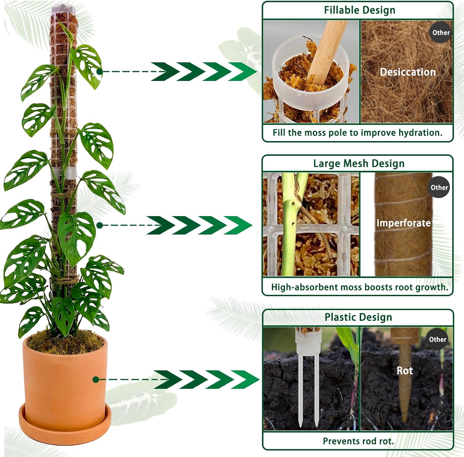 Small Moss Pole for Monstera, Plastic Moss Poles for Climbing Plants Indoor