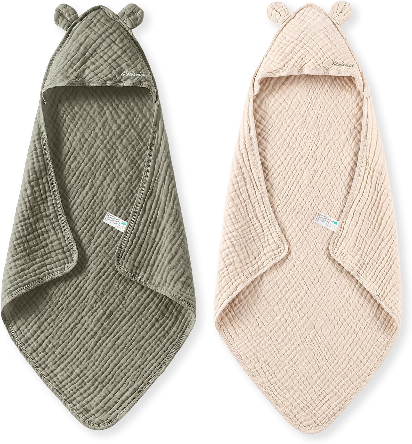 Momcozy 6-Layer Muslin Cotton Baby Towels with Hood, 32x32 Inch, Green