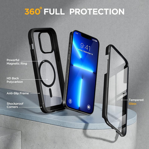 Miracase for iPhone 13 Pro Case 6.1",Built-in Glass Screen Protector,Black