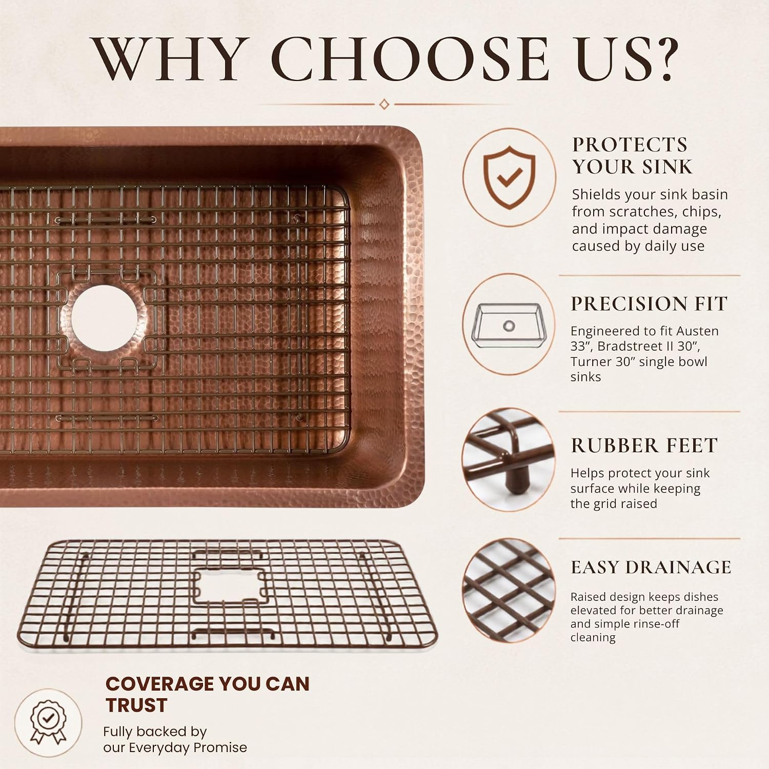SinkSense Wren Antique Brown 27" x 15" Kitchen Sink Bottom Grid