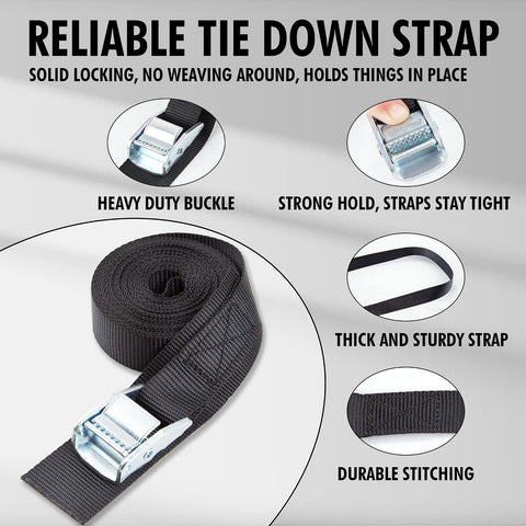 Cartman 1" x 15 ft Cam Buckle Straps, 4 Pack, 600 lb Break Strength, Black