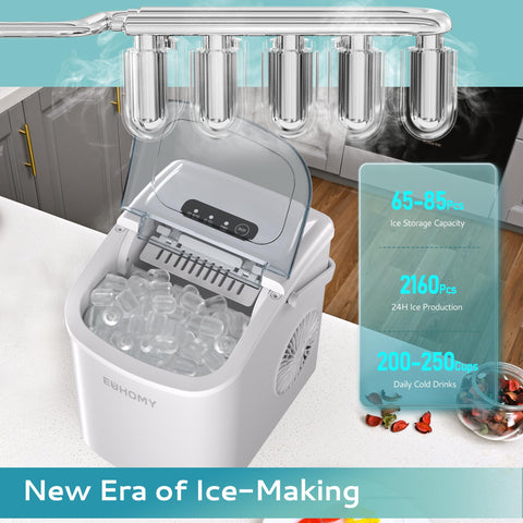 EUHOMY Countertop Ice Maker Machine with Handle, 26lbs Per Day, 9 Ice Cubes Ready in 6 Mins, Auto-Cleaning Portable Ice Maker with Basket and Scoop, for Home/Kitchen/Camping/RV (White)