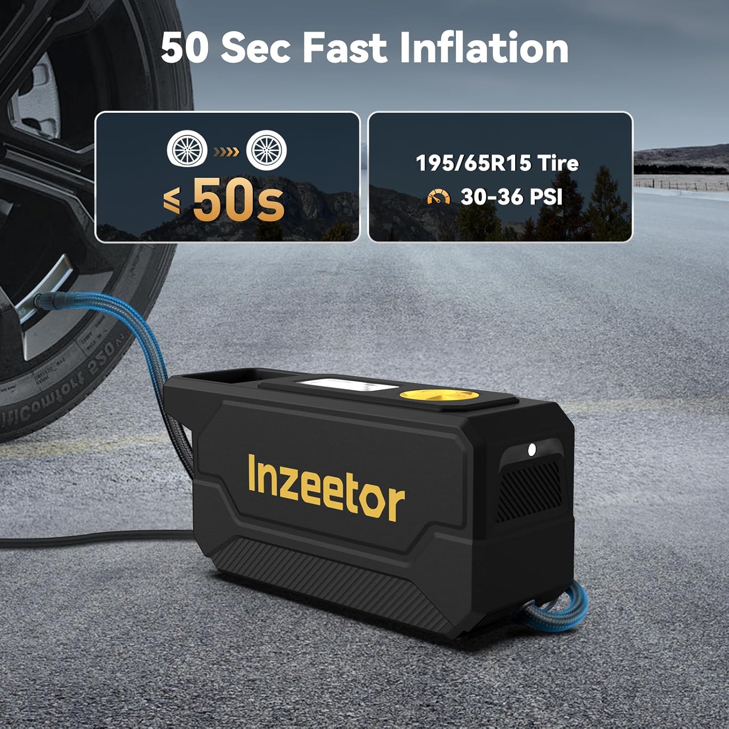 150 PSI Tire Inflator Portable Air Compressor with Digital Pressure, Black