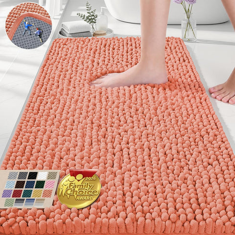 Ophanie Orange Bathroom Rugs 30x20, Soft Chenille Bath Mat, Non Slip Absorbent Quick Dry Mats, Machine Washable Thick Small Area Rug Sets, Grip Bathmat for Shower, Toilet, Sink and Indoor Floor Decor