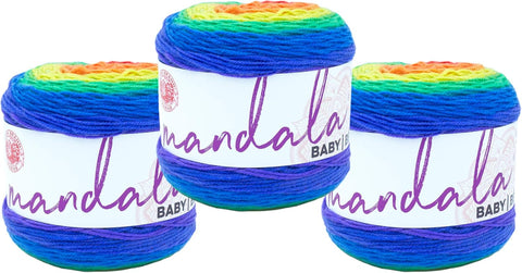 (3 Pack) Lion Brand Yarn Mandala Baby Yarn, Rainbow Falls