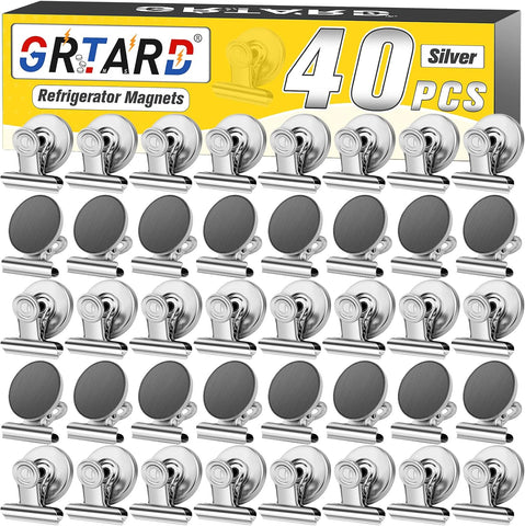 Grtard 40 Pack Magnetic Clips Heavy Duty, Silver Magnet Clips for Fridge