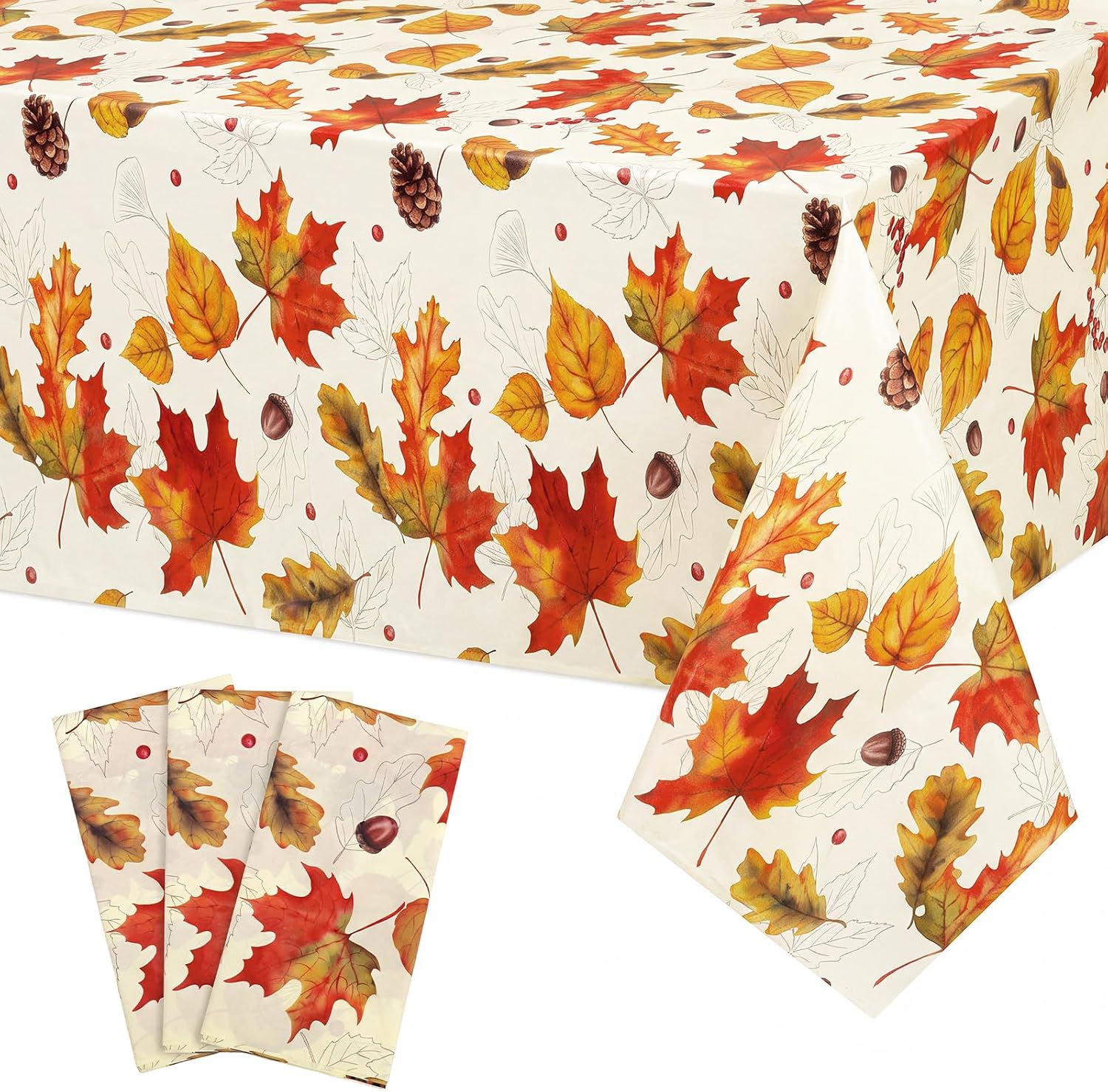 3Pack Fall Plastic Tablecloths, 54 X 108In Autumn Maple Leaves Tablecloth