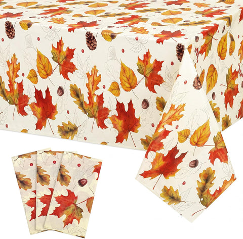 3Pack Fall Plastic Tablecloths, 54 X 108In Autumn Maple Leaves Tablecloth