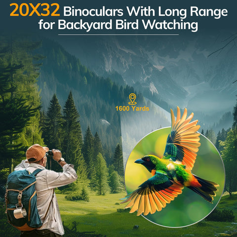 20x32 Compact Binoculars for Bird Watching - OPAITA High Powered Small Binoculars for Adults Kids with Low Light Vision for Hunting Cruise Trip Travel Concert Hiking Green