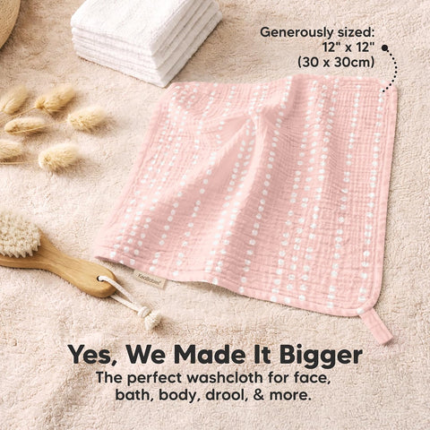 5pk Muslin Baby Washcloths for Newborn, 12x12 Soft Absorbent (Sweet Charm)