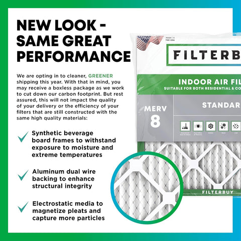 Filterbuy 16x25x5 Air Filter MERV 8 Dust & Allergy Defense (2-Pack)