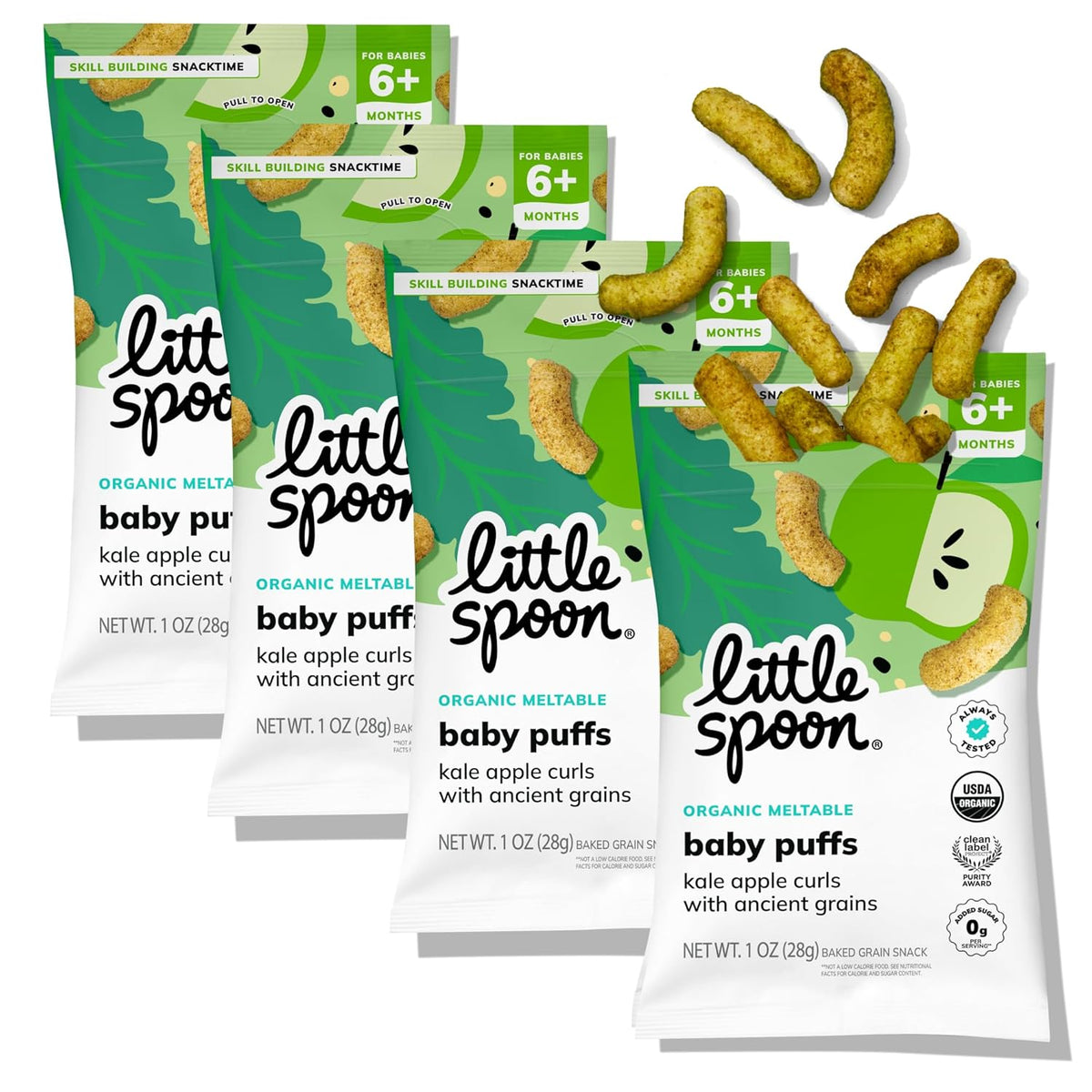 Little Spoon Kale Apple Meltable Baby Puffs, 1 Oz Bag, 4 Pack