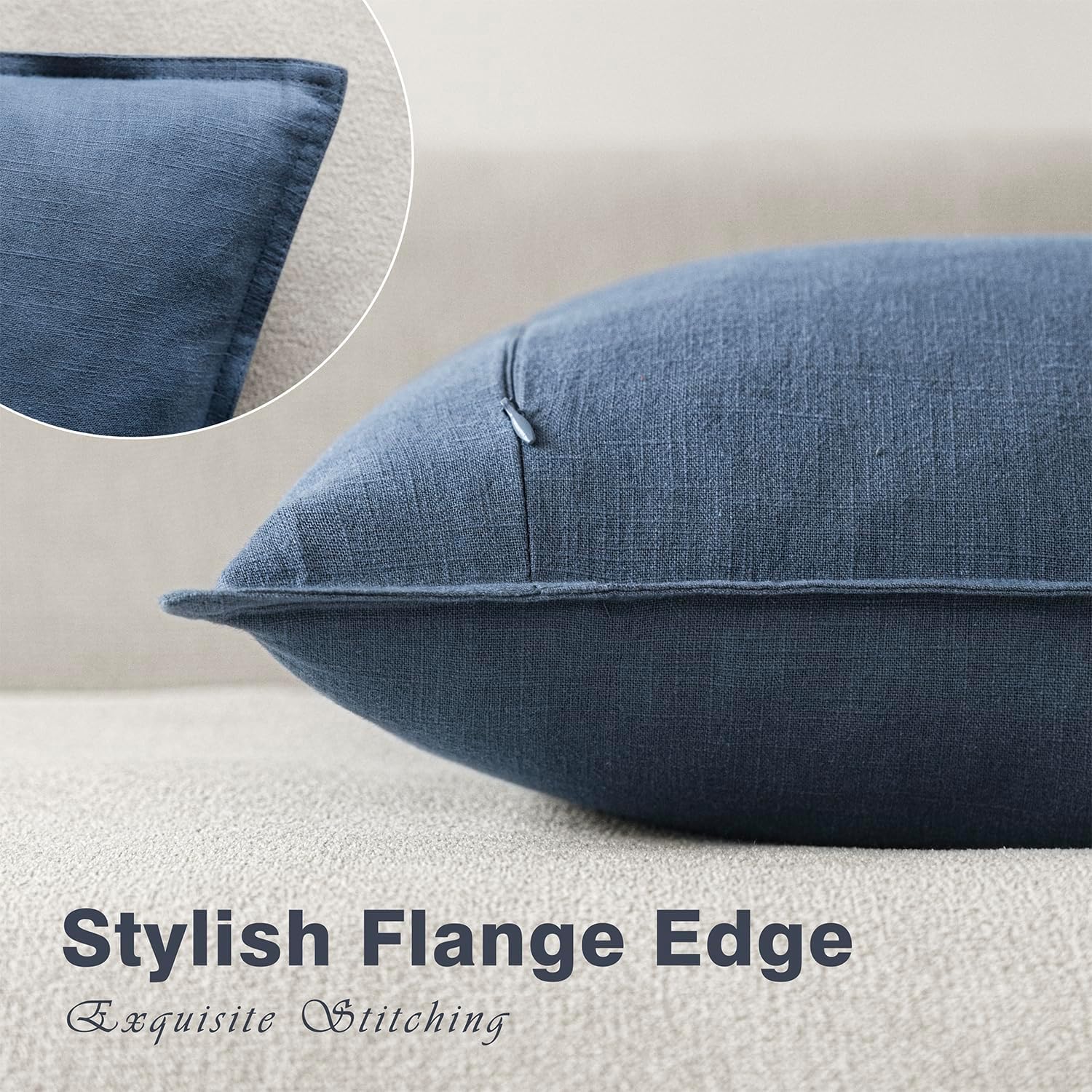 Foindtower Linen Solid Decorative Throw Pillow Covers 20x20 Inch Dark Blue