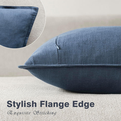 Foindtower Linen Solid Decorative Throw Pillow Covers 20x20 Inch Dark Blue