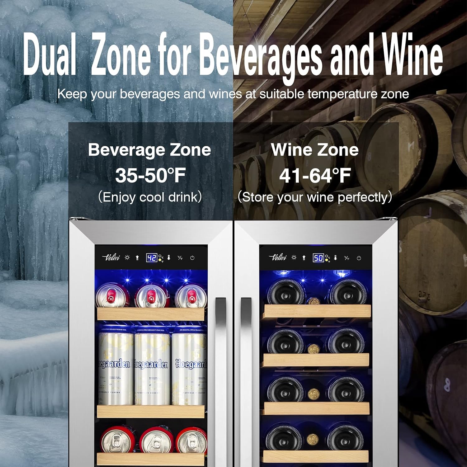 24 Inch Upgraded Dual Zone Wine and Beverage Refrigerator Cooler
