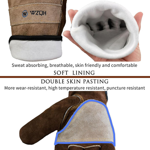 WZQH Leather Work Gloves for Men or Women.Gardening,Welding,Coffee-grey 2XL