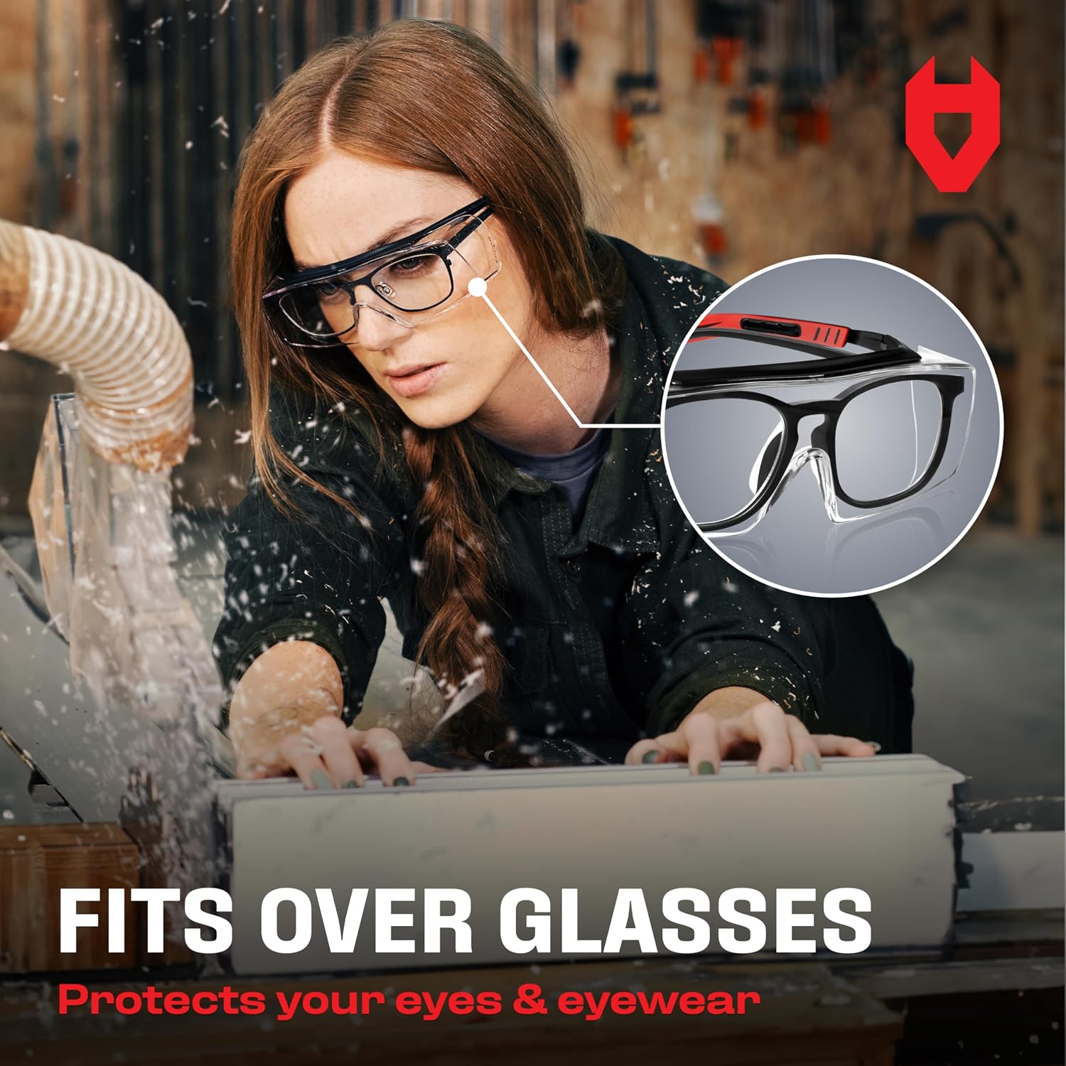 NoCry Safety Glasses Over Eyeglasses for Men and Women with Anti Scratch Lenses and Integrated Side Shields — Adjustable Temples with Anti-Slip Tips — 100% UV Protective Eyewear — ANSI Z87 (10-pack)