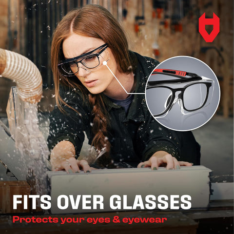 NoCry Safety Glasses Over Eyeglasses for Men and Women with Anti Scratch Lenses and Integrated Side Shields — Adjustable Temples with Anti-Slip Tips — 100% UV Protective Eyewear — ANSI Z87 (10-pack)