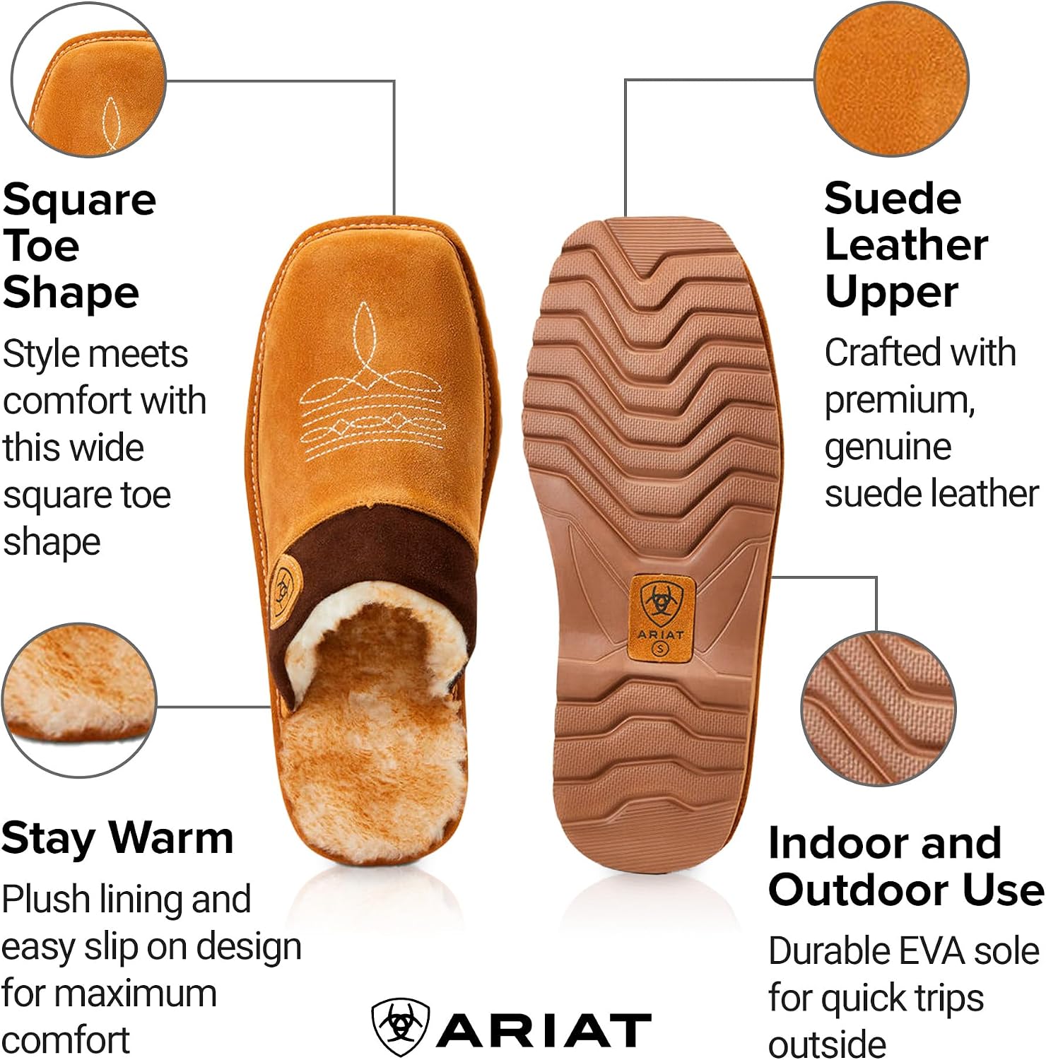 ARIAT Silversmith Men's Suede Slippers, Square Toe Slip-On