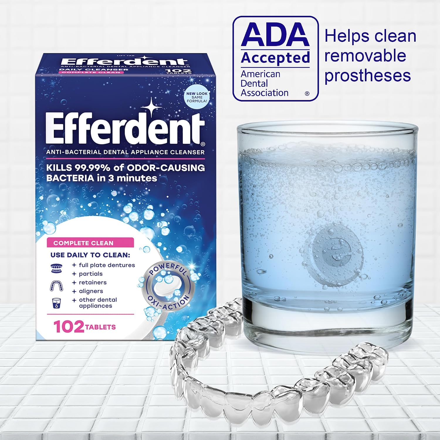 Efferdent Denture Cleaner Tablets, Complete Clean, 102 Count