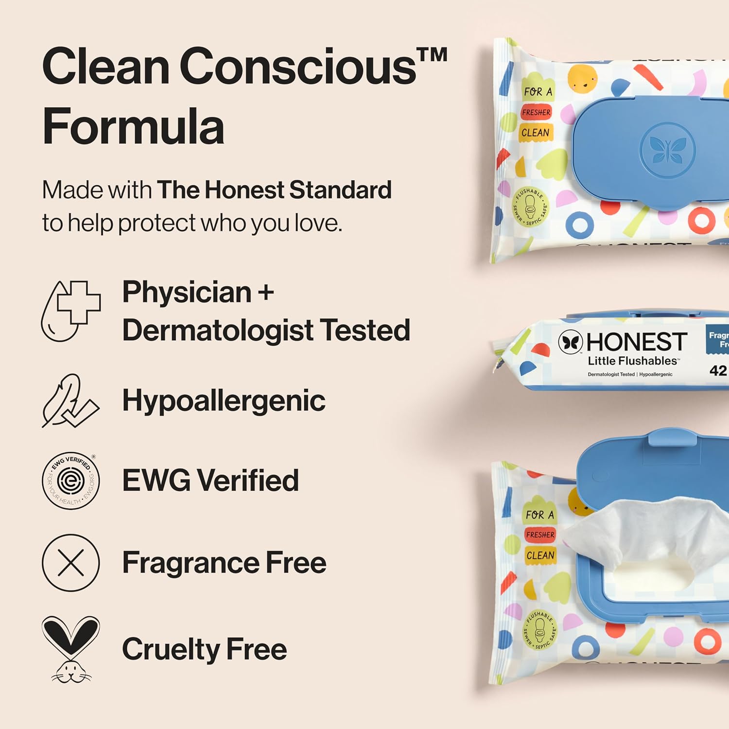 The Honest Company Toddler Flushable Wipes, Hypoallergenic, 126 Count