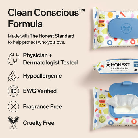 The Honest Company Toddler Flushable Wipes, Hypoallergenic, 126 Count