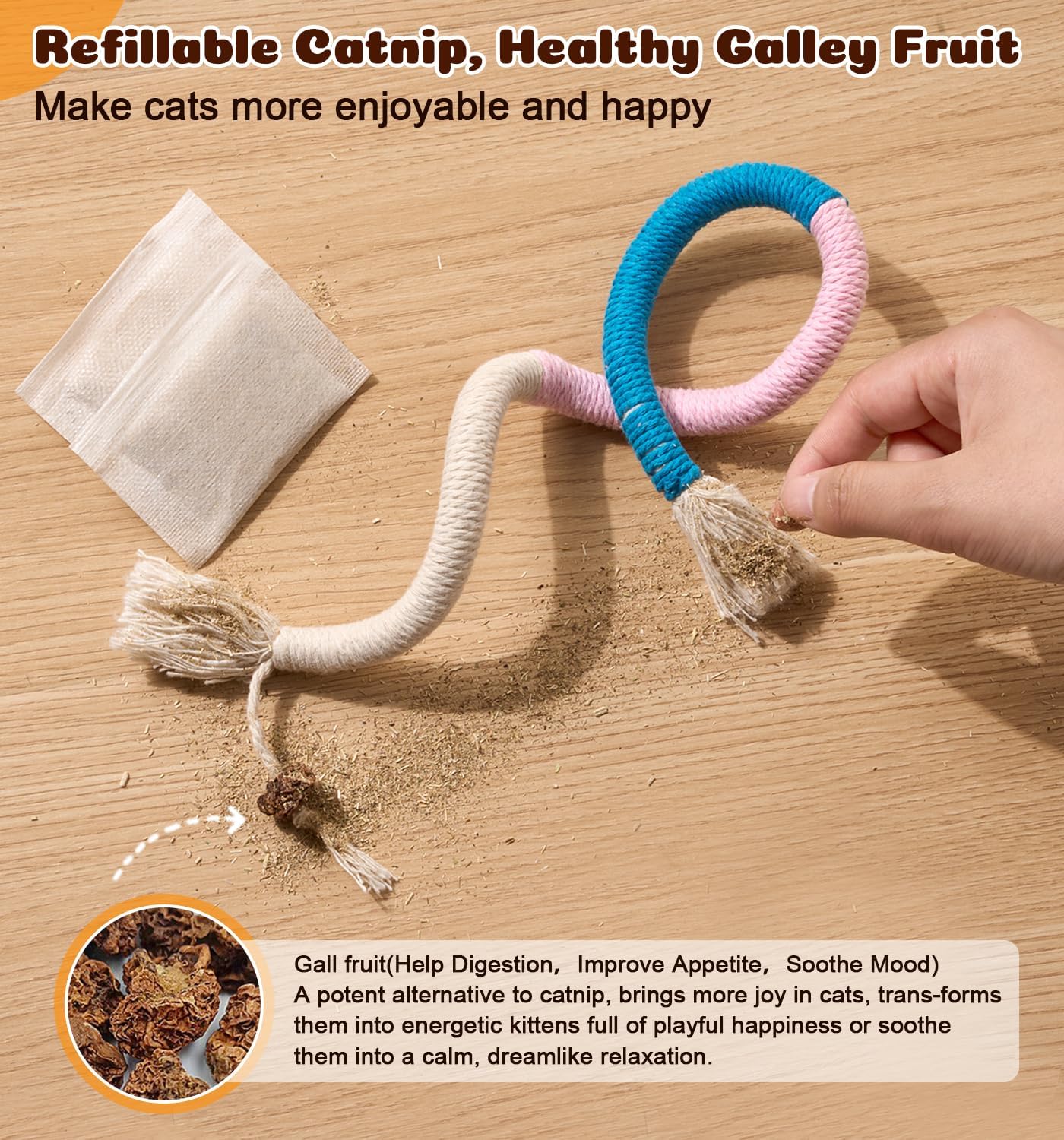 Cat Chew Ropes 4Pcs, Safe Cat Chew Toys for Indoor Cats with Catnip