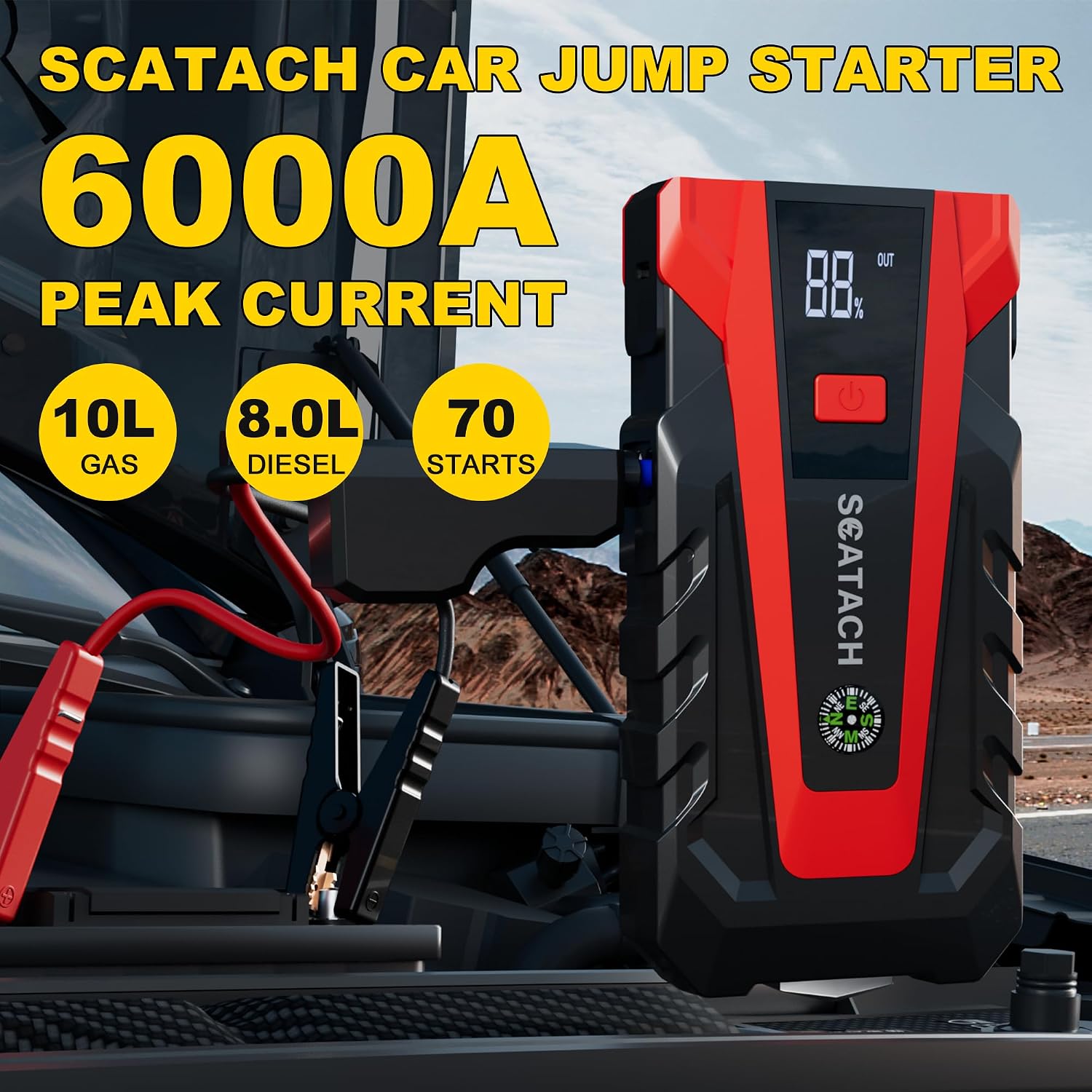 Scatach Jump Starter, 6000A Battery Jumper Starter Portable 12V Jump Box