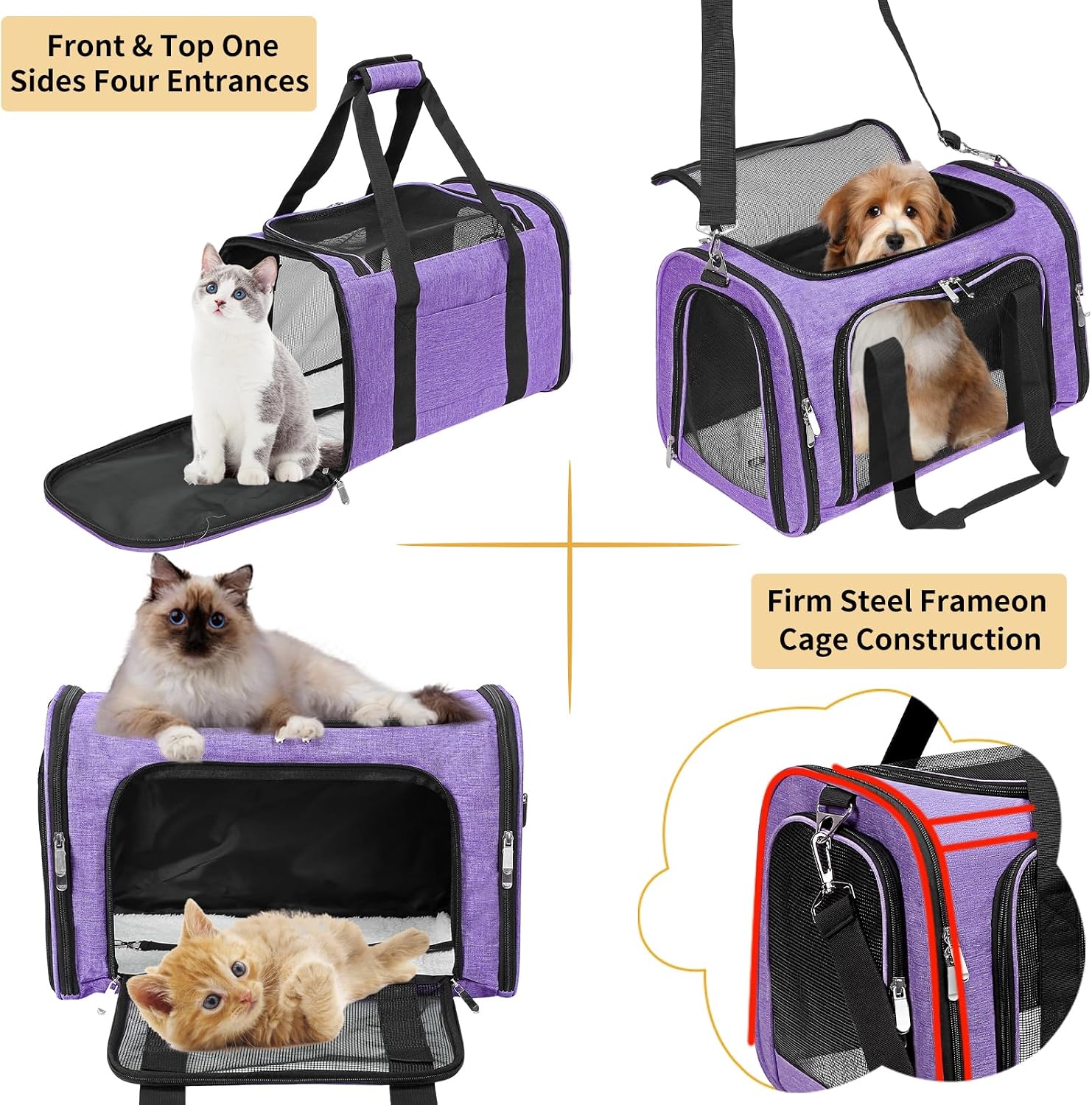 Soft-Sided Cat/Dog/Pet Carrier, Collapsible Pets Travel Carriers