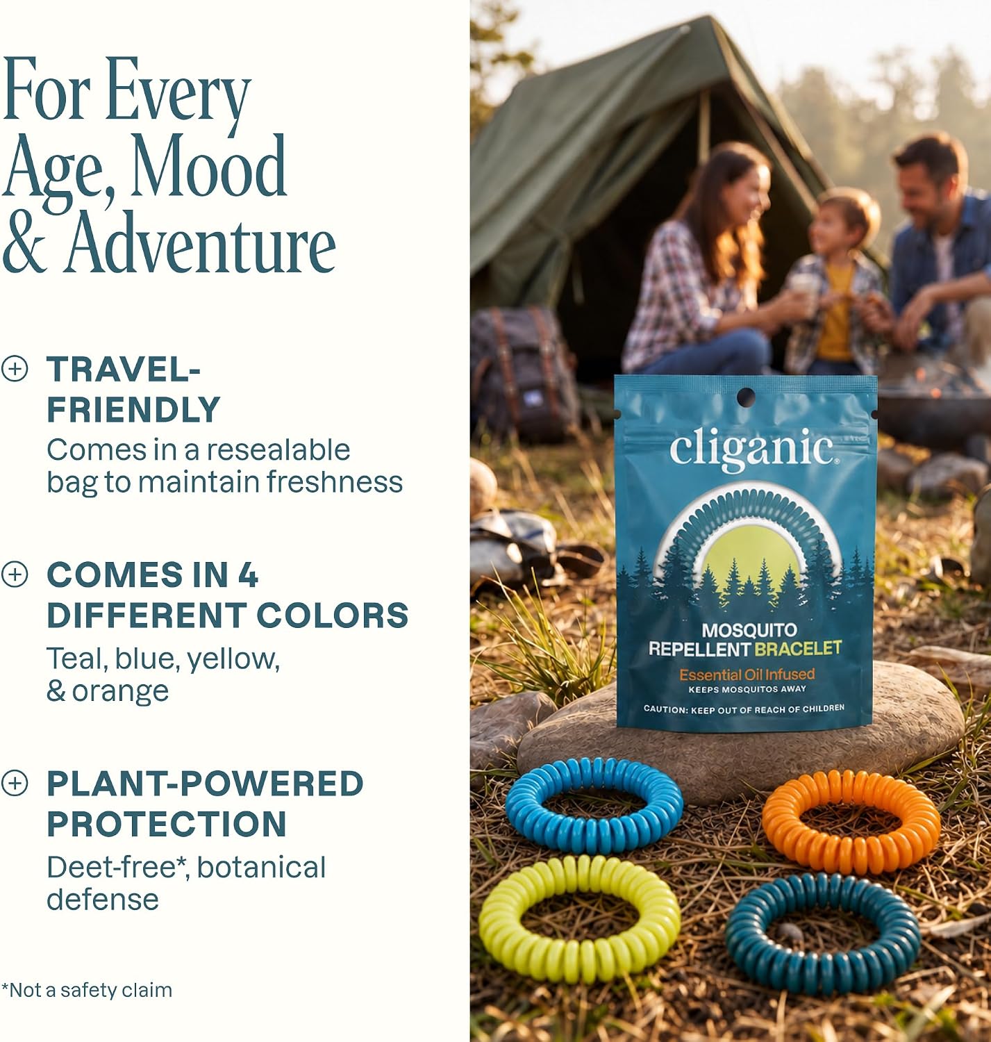 Cliganic Mosquito Repellent Bracelets for Kids & Adults, Natural, 10 Pack