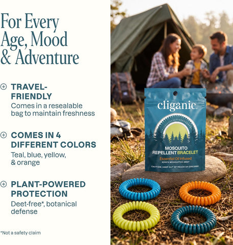 Cliganic Mosquito Repellent Bracelets for Kids & Adults, Natural, 10 Pack