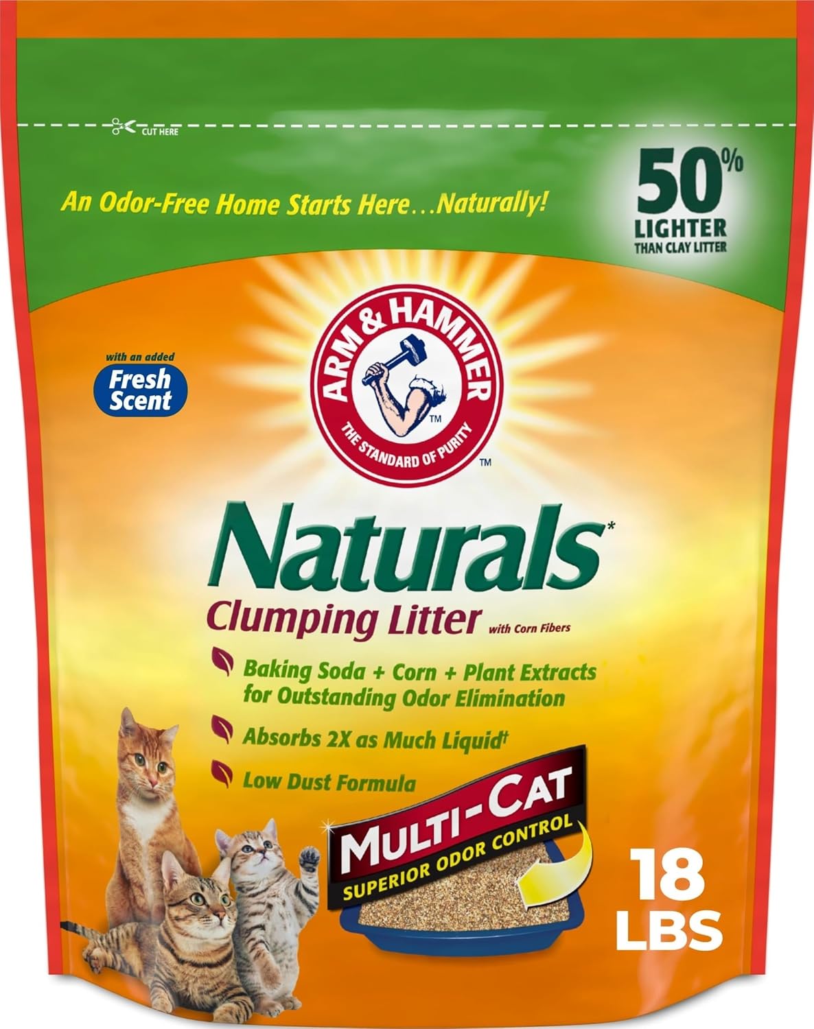 ARM & HAMMER Naturals Clumping Cat Litter, Multi Cat, 18 lbs
