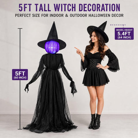 Dazzle Bright Halloween Witch Decorations Outdoor, Set of 3 Light Up Head Holding Hands Witch with Stakes, Waterproof Witch Decor for Garden Yard Lawn Haunted House Decor