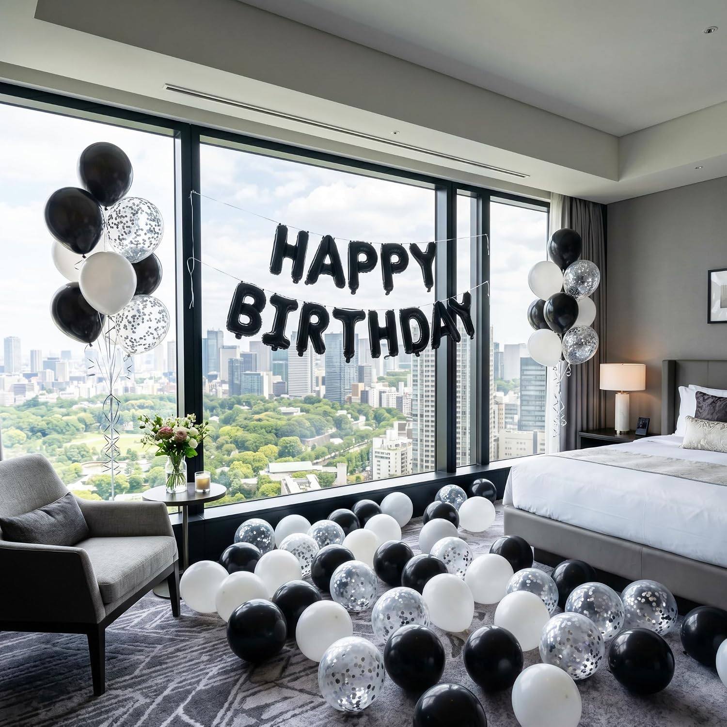 TONIFUL 16 Inch Black Happy Birthday Balloons Banner Decorations for Men