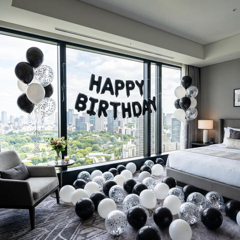 TONIFUL 16 Inch Black Happy Birthday Balloons Banner Decorations for Men