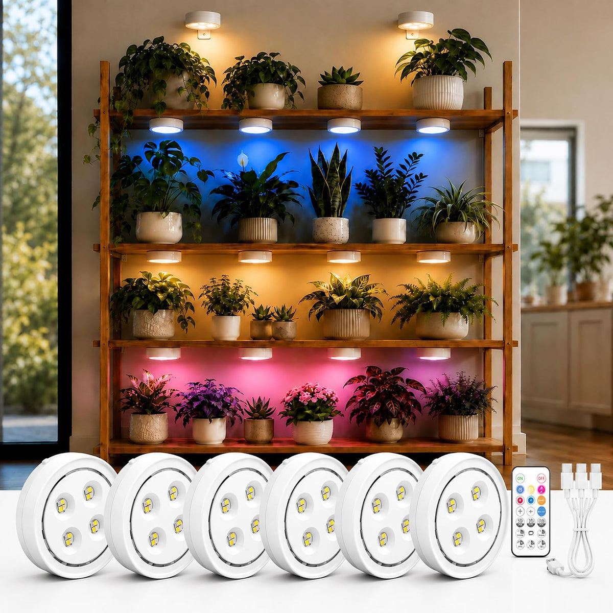 6 PC Rechargeable Grow Lights for Indoor Plants, Battery Powered Grow Light