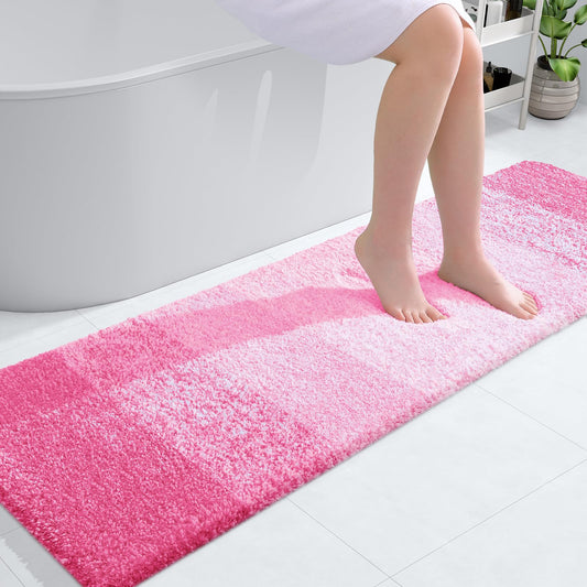 OLANLY Bathroom Rug Mat 59x17, Extra Soft and Absorbent Microfiber Bath Rugs, Non-Slip Plush Shaggy Bath Carpet, Machine Wash Dry, Bath Mats for Bathroom Floor, Tub and Shower, Pink