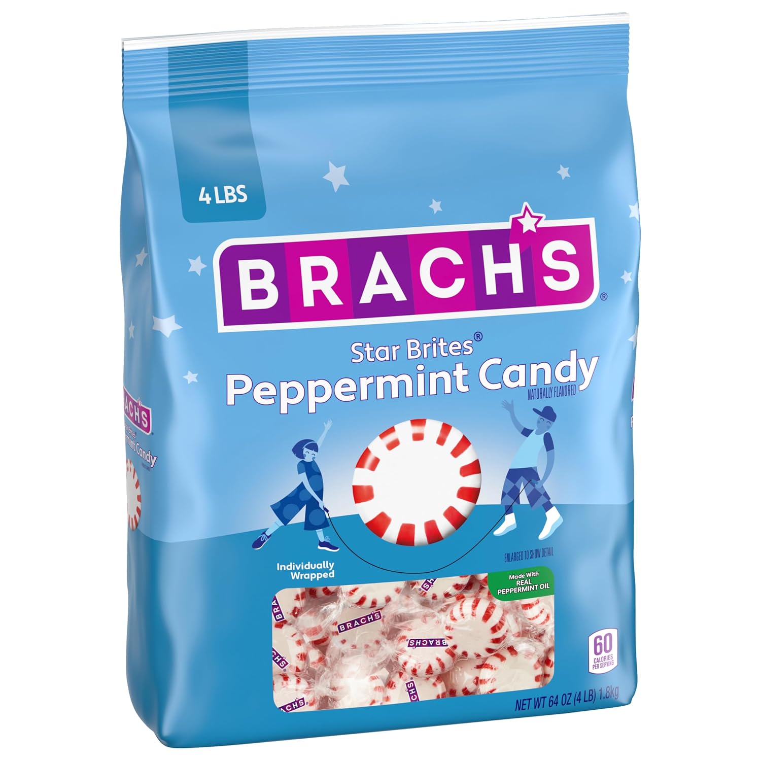 Brach's Star Brites, Peppermint, Individually Wrapped, Made with Real Mint Oil, 64 oz, Approx 350 Count