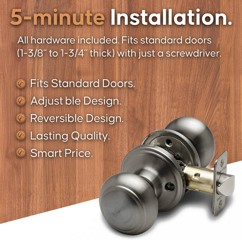 Copper Creek Colonial Passage Interior Door Knob – ANSI Grade-3 Certified, Modern Heavy Duty Handle, Easy Install and Reversible for Bedroom, Bathroom and Closets – Antique Nickel (1 Pack)