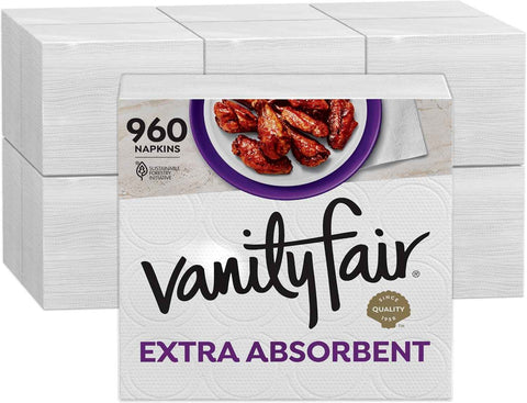 Vanity Fair Extra Absorbent Premium Paper Napkins, 960 Count, Disposable Napkins Made Soft and Strong for Messy Meals and Everyday Use