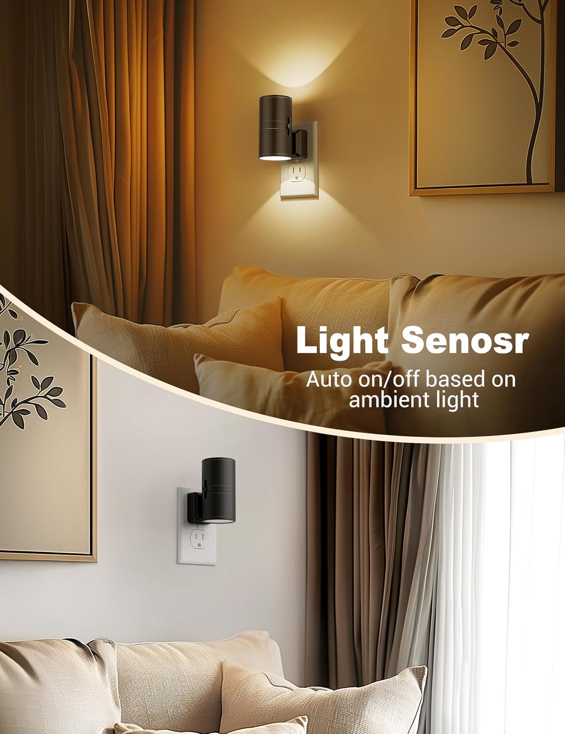 JandCase Night Lights Plug into Wall, Dimmable Night Light, Dusk to Dawn