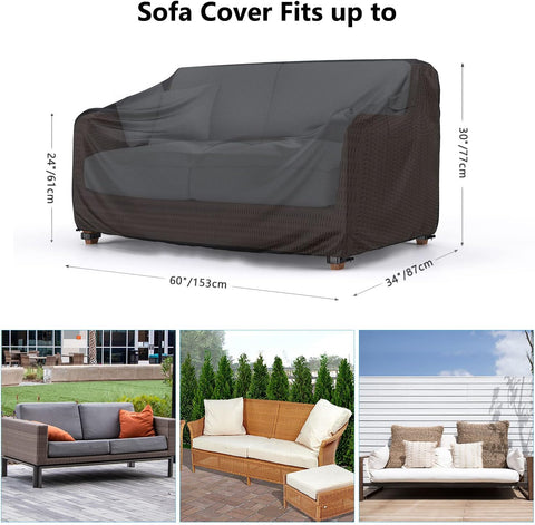 Mrrihand 2-Seater Outdoor Patio Sofa Cover Waterproof 60"W×34"D×30"H Black