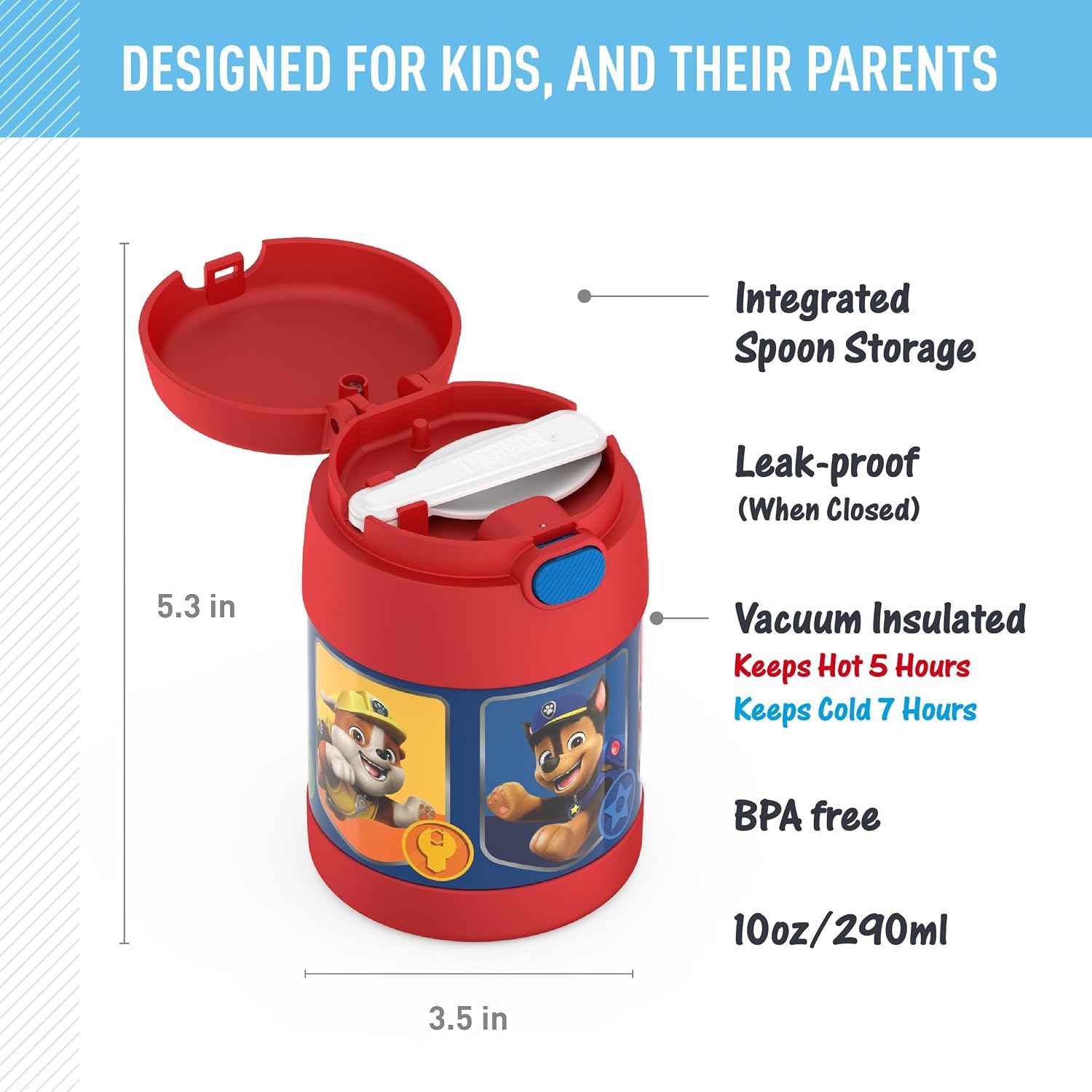 THERMOS FUNTAINER Kids Food Jar with Spoon, 10oz, Paw Patrol