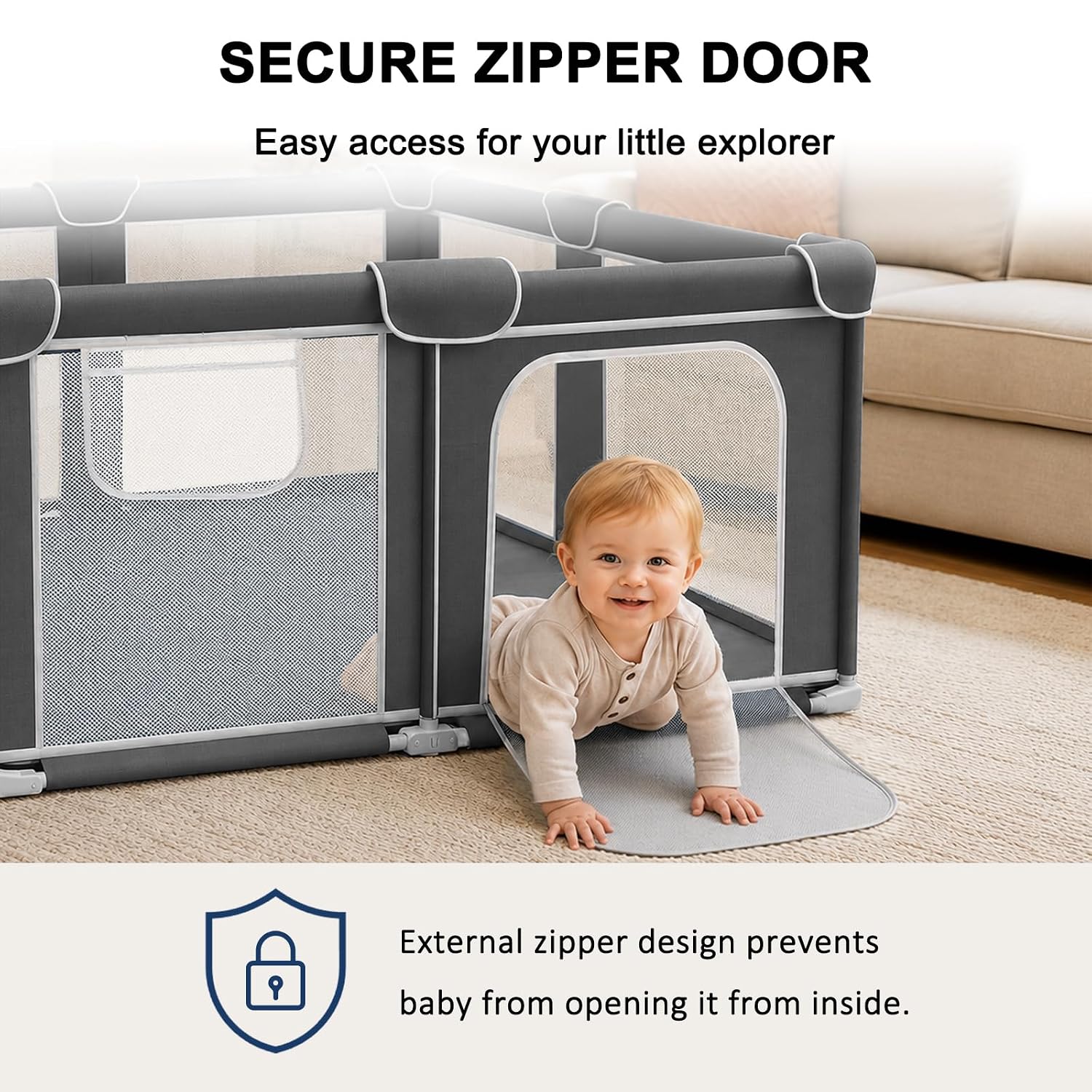 Foldable Playpen for Babies and Toddlers, 50"x50" Portable Play Yard with Mat, Kids Collapsible Play Pen with Sturdy Metal Frame & Mesh Walls, Indoor & Outdoor Baby Fence Play Area