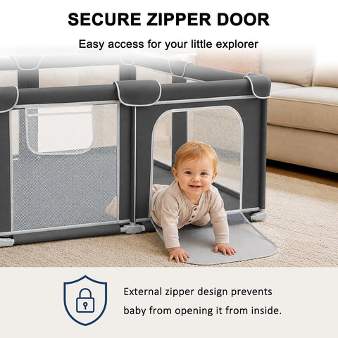 Foldable Playpen for Babies and Toddlers, 50"x50" Portable Play Yard with Mat, Kids Collapsible Play Pen with Sturdy Metal Frame & Mesh Walls, Indoor & Outdoor Baby Fence Play Area
