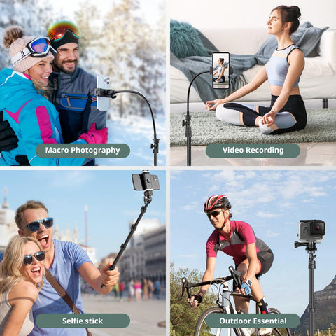 Sensyne 88" Phone Tripod, Selfie Stick Tripod with 14.95" Flexible Gooseneck, Overhead Cell Phone Stand for Video Recording, Photography, Compatible with Phone, Camera