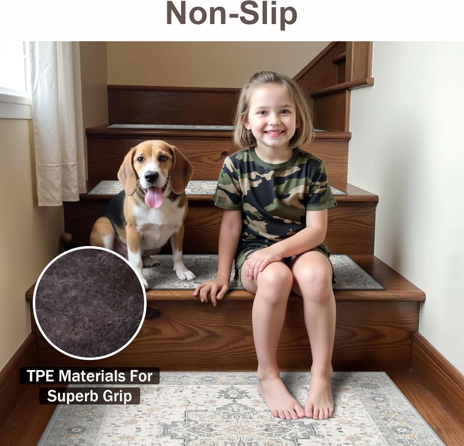 sarben 28"x28" Non Slip Stair Treads for Wooden Steps 1 Pack, Taupe
